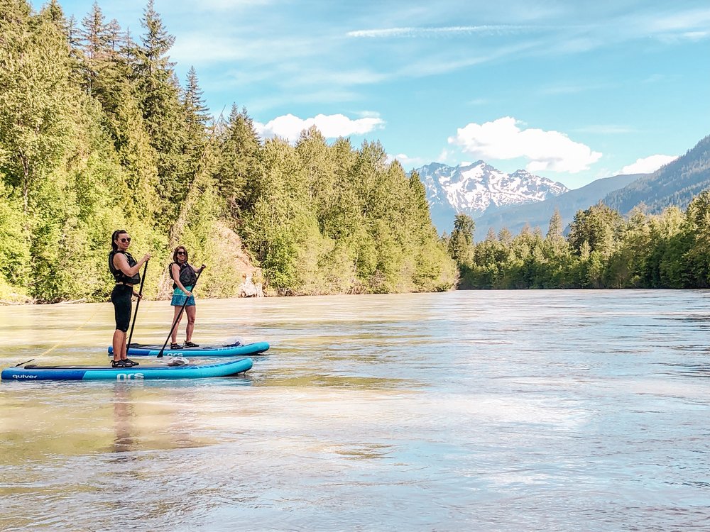 River stand up paddle boarding in Pemberton